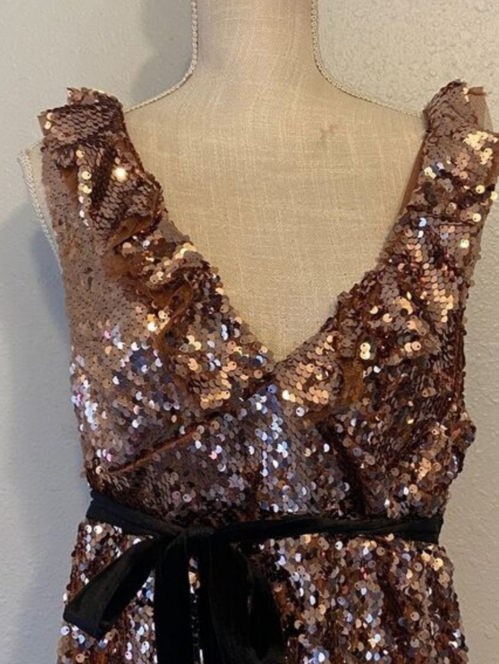 NWT Free People Copper Black Siren Sequined A-Line Dress with Sash Size 12 NEW - Picture 6 of 10